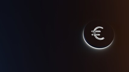 3d rendering of white light stripe symbol of euro on dark background