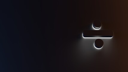 3d rendering of white light stripe symbol of divide on dark background