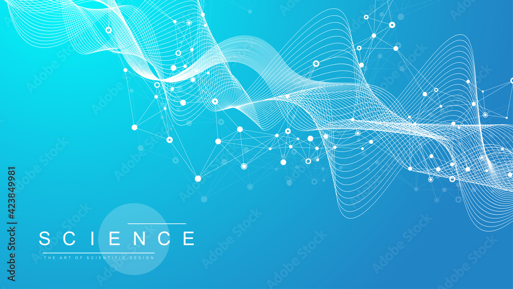 Poster big genomic data visualization. dna helix, dna strand, dna test. crispr cas9 - genetic engineering. 