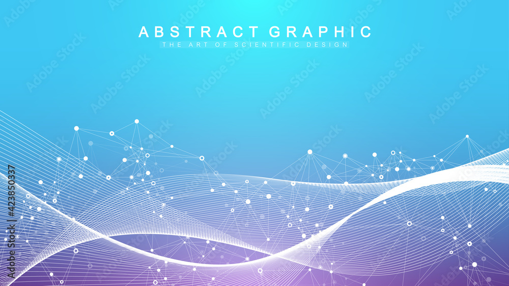 Aufkleber Digits abstract background with connected line and dots, wave flow. Digital neural networks. Network and connection background for your presentation. Graphic polygonal background. Vector illustration
