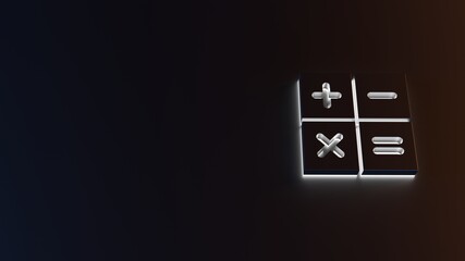 3d rendering of white light stripe symbol of count operations calculator on dark background