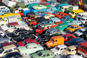 Flea market. Cars model. For collectors of little cars. Toys for adults.