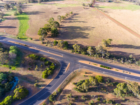 aerial view of intersection on country highway