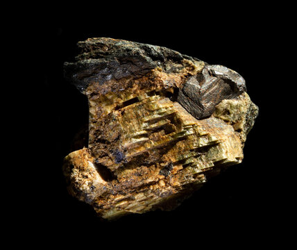Sphalerite zinc ore mineral stone isolated on black background. For geology or mineralogy websites, stone collection catalog, Natural Science museum wall charts or posters