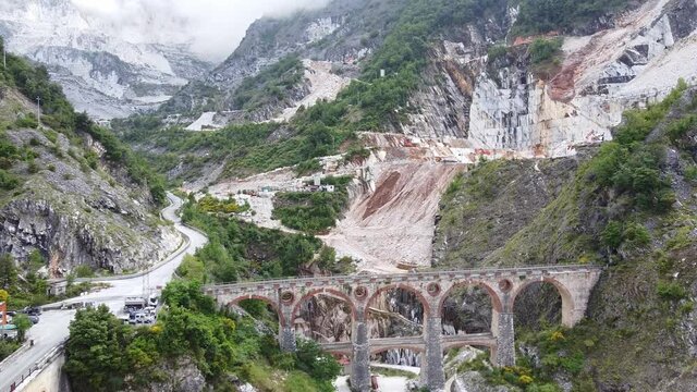 Excavation site for marble, mine, Carrara, Avenza, Liguria, Italy, Michelangelo, drone shot