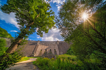 Beautiful view of the old water dam in Zagorze Slaskie, Poland