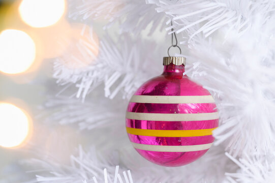 Pink Ornament On White Christmas Tree