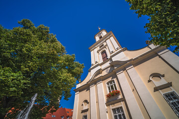 Church tower and City Hall in Swiebodzice