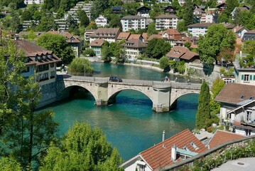 Fototapeta na wymiar River across Aare River in Berne