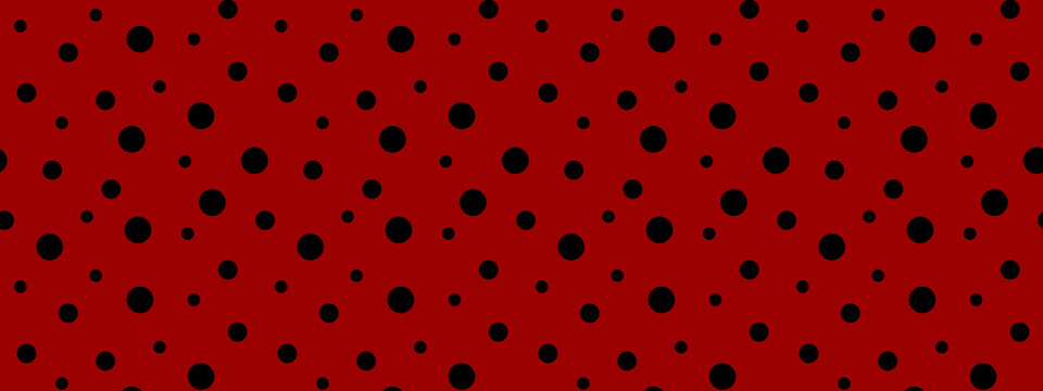 Ladybug seamless pattern. Black polka dot on red background. Retro design for scrapbooking paper, fabric, wallpaper. Vector illustration.