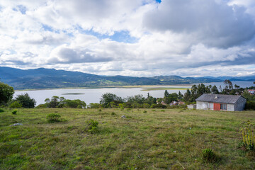 Fototapeta na wymiar Tomine reservoir from Guatavita, Cundinamarca, Colombia
