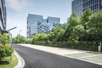 Asphalt road and modern city