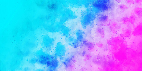 Abstract cyan and pink watercolor splash paint texture or grunge background design