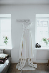bridal dress in the interior of the room for preparation before the event
