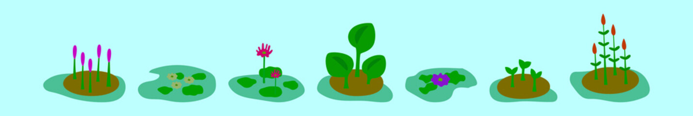 set of swamp plant cartoon design template with various models. vector illustration isolated on blue background