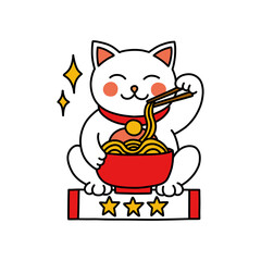maneki neko doodle icon, vector color illustration