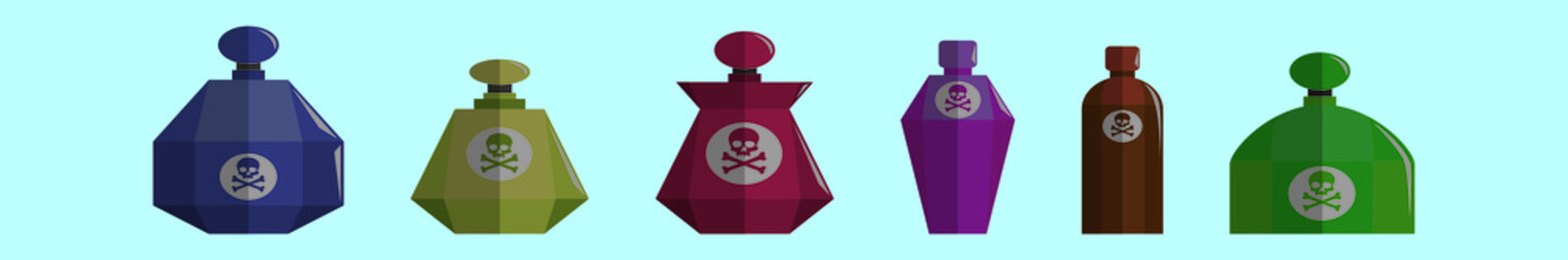 set of poison bottle cartoon icon design template with various models. vector illustration isolated on blue background