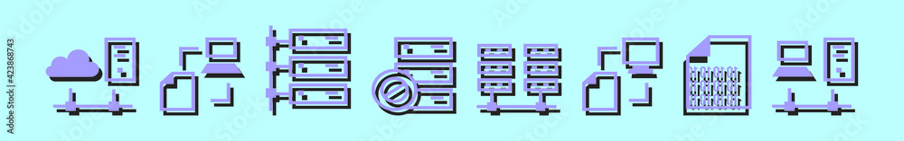 Wall mural set of server rack cartoon icon design template with various models. vector illustration isolated on