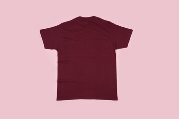 Blank maroon shirt mockup template, front and back views, isolated on a pink t-shirt mockup. Sweatshirt sweatshirt design presentation for print. Suitable for your advertising space.