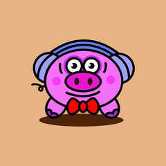 The mascot of the pig wearing headphones