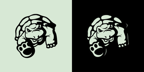 Black and white version of the angry turtle mascot logo.