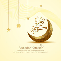 Fototapeta na wymiar Ramadan kareem. Islamic background design with arabic calligraphy and crescent. - Translation of arabic calligraphy : Ramadan