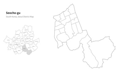Seocho-gu map. Seoul district map vector.