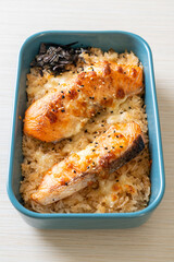salmon with spicy miso rice bowl