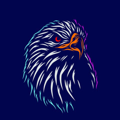 Eagle hawk vector silhouette line pop art potrait logo colorful design with dark background. Abstract vector illustration. 