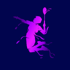 Badminton man smash shot vector silhouette line pop art potrait logo colorful design with dark background. Abstract vector illustration.