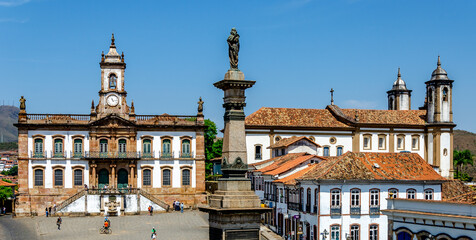 OURO PRETO , BRAZIL , Tiradentes Square in Outo Preto during pandemic lockdown in Brazil.