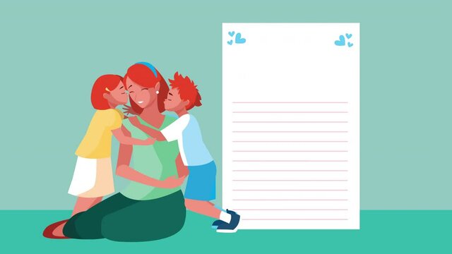 happy mothers day celebration with mom and kids in paper card