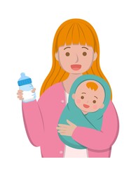 Mother with baby cartoon comic character vector