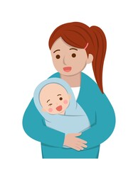 Mother with baby cartoon comic character vector