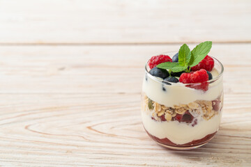 homemade raspberry and blueberry with yogurt and granola