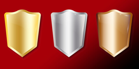 Vintage icon with shields on red background. Data protection. Shield icon vector. Blue background. Stock image. EPS 10.