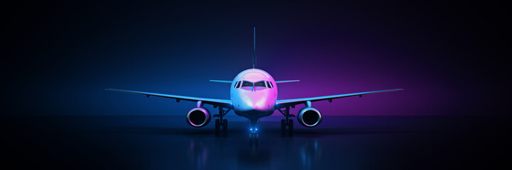 Airline travel on black background. 3d rendering	