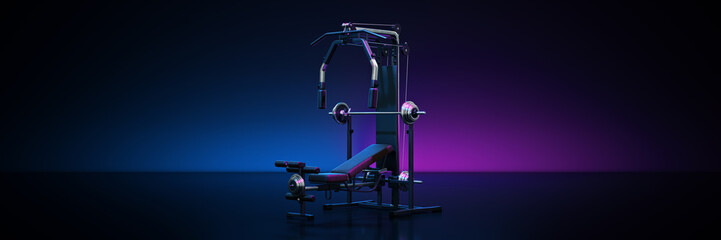 gym equpment in dark background. 3d rendering	