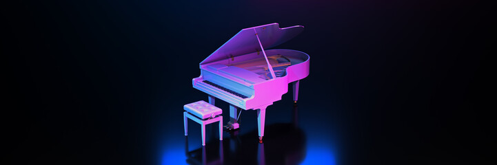 Grand piano in dark background. 3d rendering	