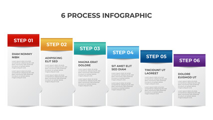 6 points of process diagram, ascending block layout, infographic element template vector
