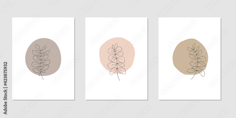 Poster abstract trendy botanical vector illustration set. contemporary art, modern print, floral wall art, 