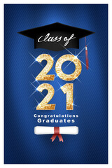 Class of 2021 Vector text for graduation gold design, congratulation event, T-shirt, party, high school or college graduate. Lettering for greeting, invitation card	