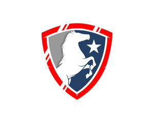 Standing horse inside the shield protection logo