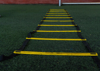 Speed and agility Football training ladder in the field