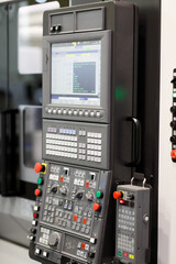 control panel of CNC lathe machine close up