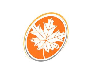 Maple leaf inside the orange circle