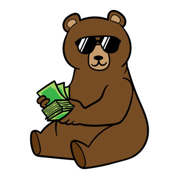 Cartoon Cool Bear Counting Money Illustration