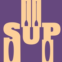 Stand up paddle boarding flat emblem illustration