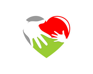 Children helping hands in the love shape logo