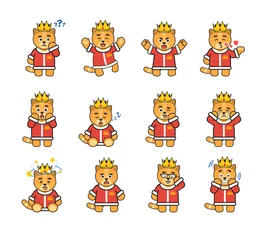 Fototapete Roboter Gelbe Katzenkönig-Charaktere, die verschiedene Emotionen, Gesichtsausdrücke zeigen. Moderne Vektorillustration